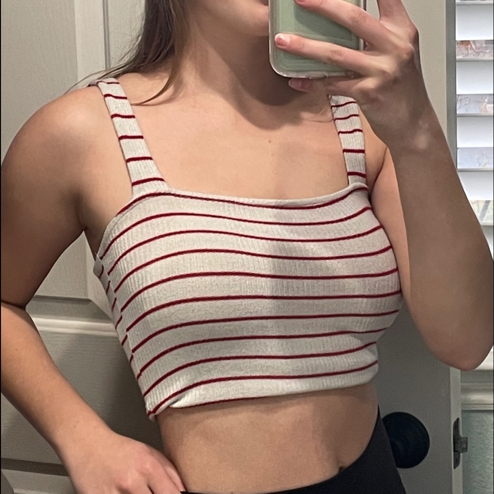 white and red stripped tank top